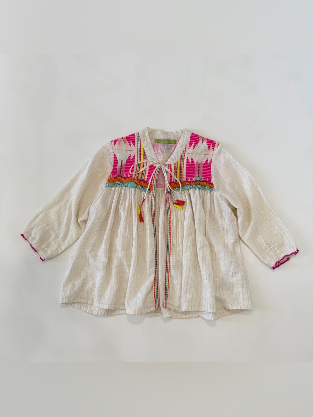Rapsodia Kimono Womens Jacket Medium Cream Multicolor Embroidered Peasant Boho